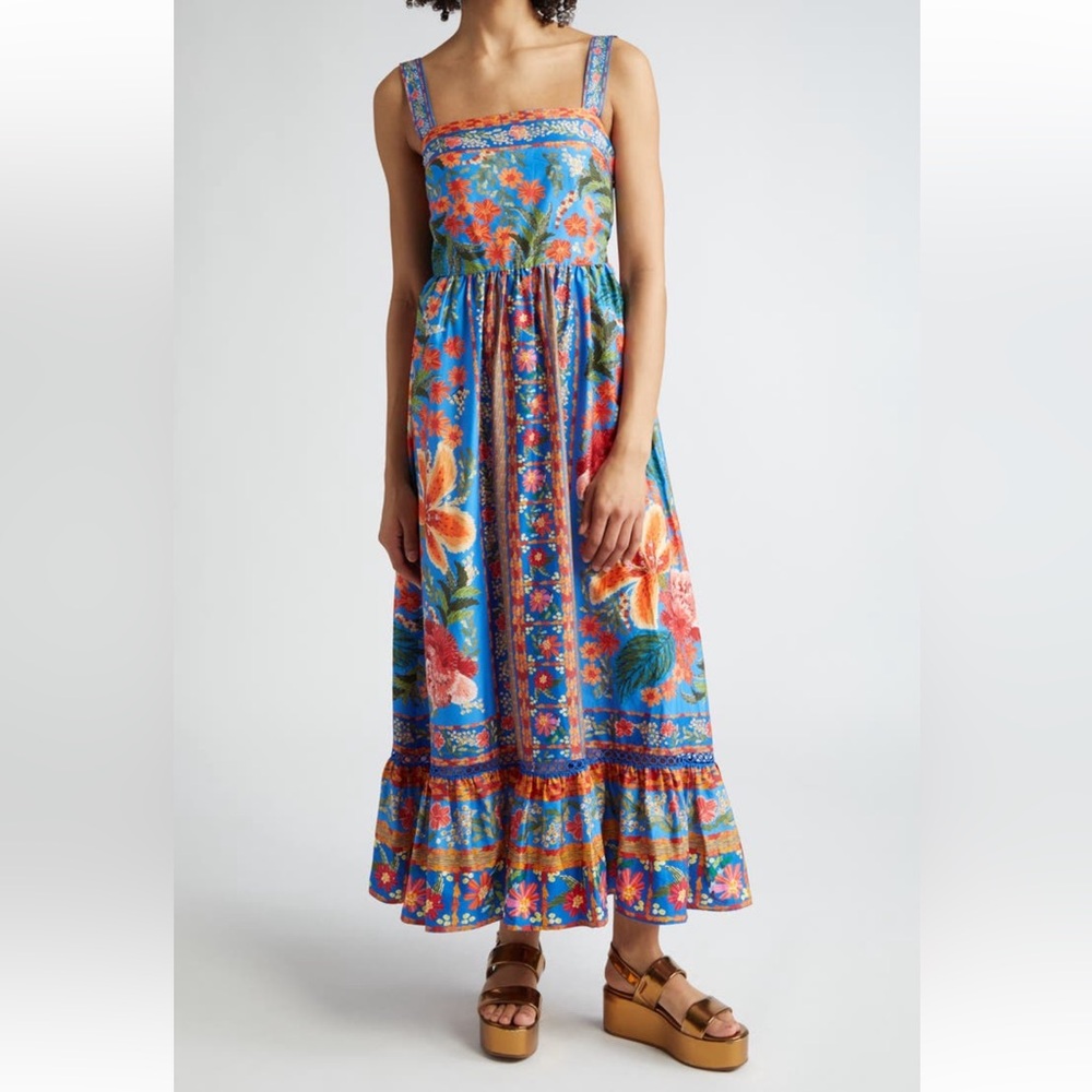 FARM Rio stitched garden blue maxi sun dress size M NWT